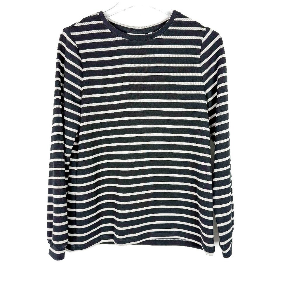 NWT Chico's Zenergy Soft Scuba Stripe Long Sleeve Top Black 0 Size Small NEW